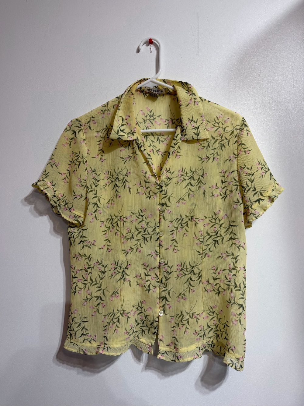 Vintage Notations Yellow Floral Fairy Grunge Chiffon Short Sleeve Button Down